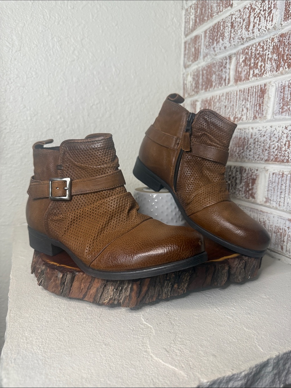 Miz Mooz Brown Leather Ankle Boots with Buckle Detail